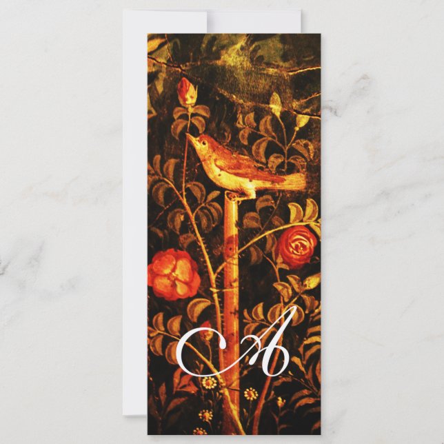 NIGHTINGALE MIT ROSE MONOGRAMM, Rot-Schwarz-Gelb Einladung (Vorderseite)