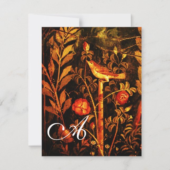 NIGHTINGALE MIT ROSE MONOGRAMM, Rot-Schwarz-Gelb Einladung (Vorderseite)