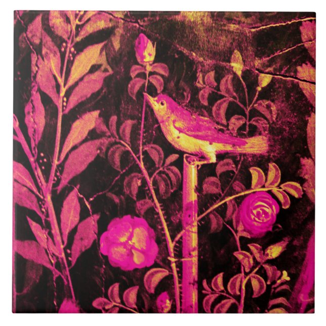 NIGHTINGALE MIT ROSE Pink Black Yellow Pompeii Fliese (Vorderseite)