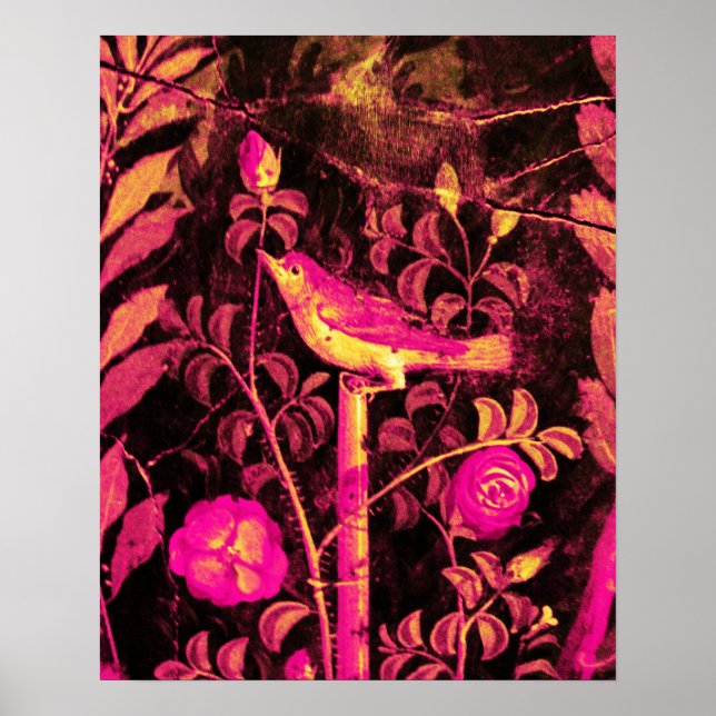 NIGHTINGALE MIT ROSE, rosa Fuchsiengelb Poster (Vorne)