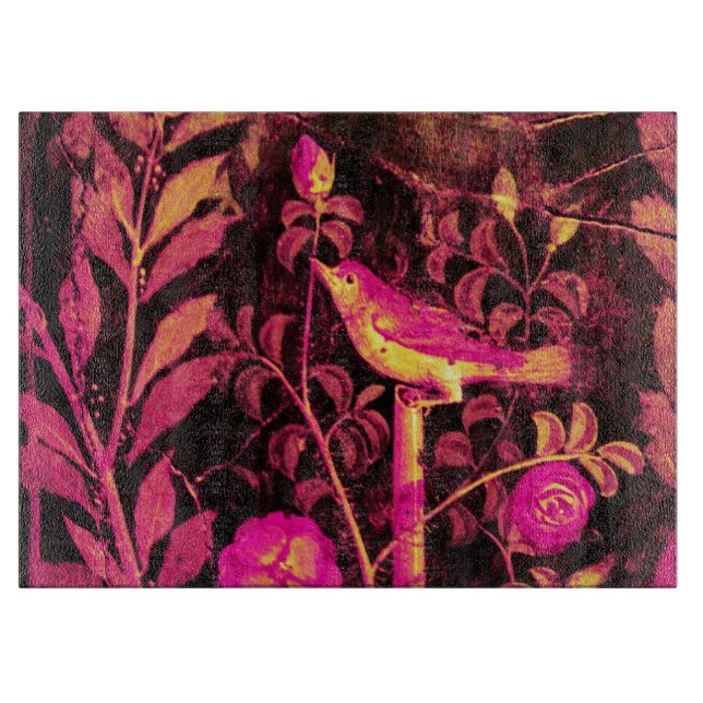 NIGHTINGALE MIT ROSE, rosa, Fuchsiengelb Schneidebrett (Vorderseite)