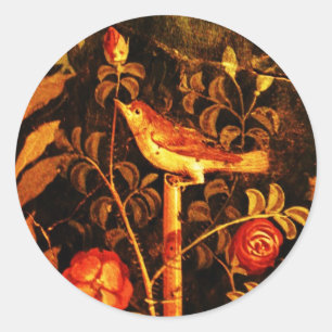 NIGHTINGALE MIT ROSE Rot-Gelb-Schwarz Runder Aufkleber