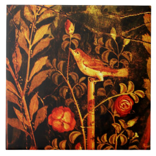 NIGHTINGALE MIT ROSE, Rot-Schwarz-Gelb-Pompeji Fliese
