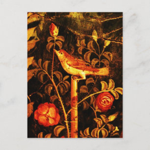 NIGHTINGALE MIT ROSE, rot-schwarz-gelb Postkarte
