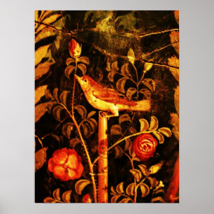 NIGHTINGALE MIT ROSE, rot-schwarz Poster
