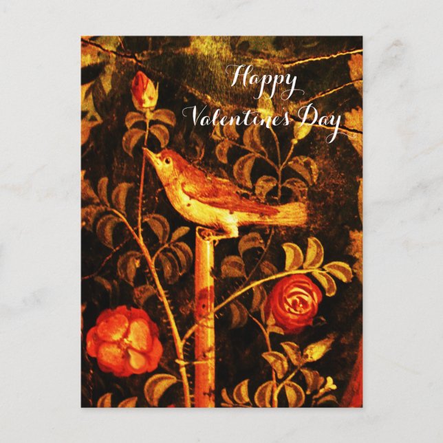 NIGHTINGALE MIT ROSE Valentinstag Feiertagspostkarte (Vorderseite)