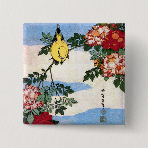 Nightingale & Rose Hokusai Japanisch Kunstkunst Button