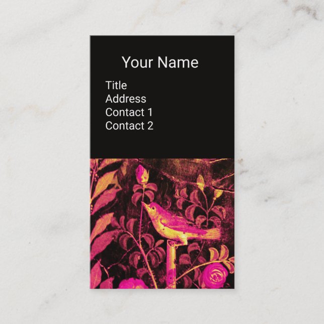 NIGHTINGALE UND ROSE MONOGRAMM Pink Schwarze Blume Visitenkarte (Vorderseite)