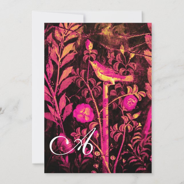 NIGHTINGING MIT ROSE MONOGRAM, rosa, schwarz Einladung (Vorderseite)