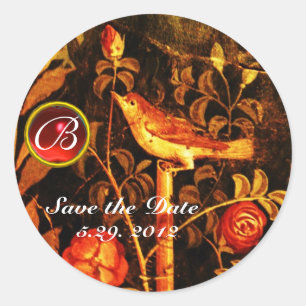 NIGHTINGING MIT ROSE MONOGRAMM Rot-Gelb-Schwarz Runder Aufkleber