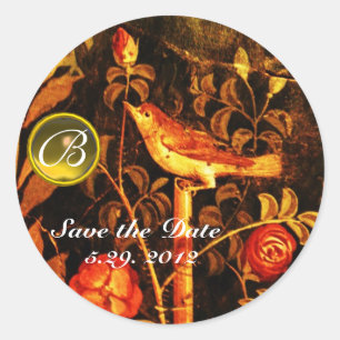 NIGHTINGING MIT ROSE MONOGRAMM Rot-Gelb-Schwarz Runder Aufkleber