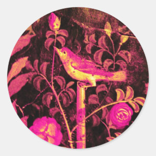 NIGHTINGING MIT ROSE Pink Fuchsia Yellow Black Runder Aufkleber