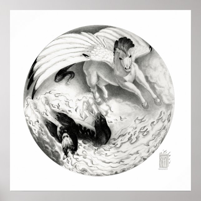 Nightmare/Mesa Pegasus Yin Yang in Schwarzweiß Poster (Vorne)