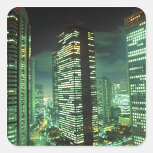 Nightscape, Shinjuku, Tokio, Japan Quadratischer Aufkleber