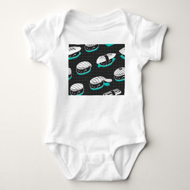 Nigiri Sushi Vintag Sketch Pattern Baby Strampler (Vorderseite)