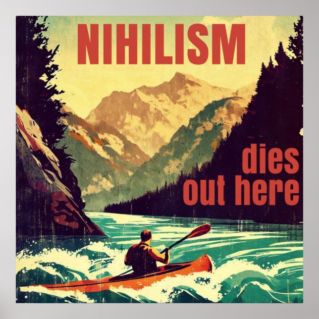 Nihilismus stirbt hier am Kajak Poster (Vorne)