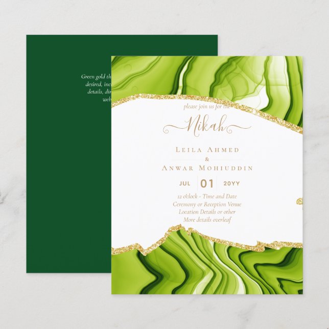NIKAH - Agate Gold BUDGET Hochzeitseinladungen (Vorne/Hinten)