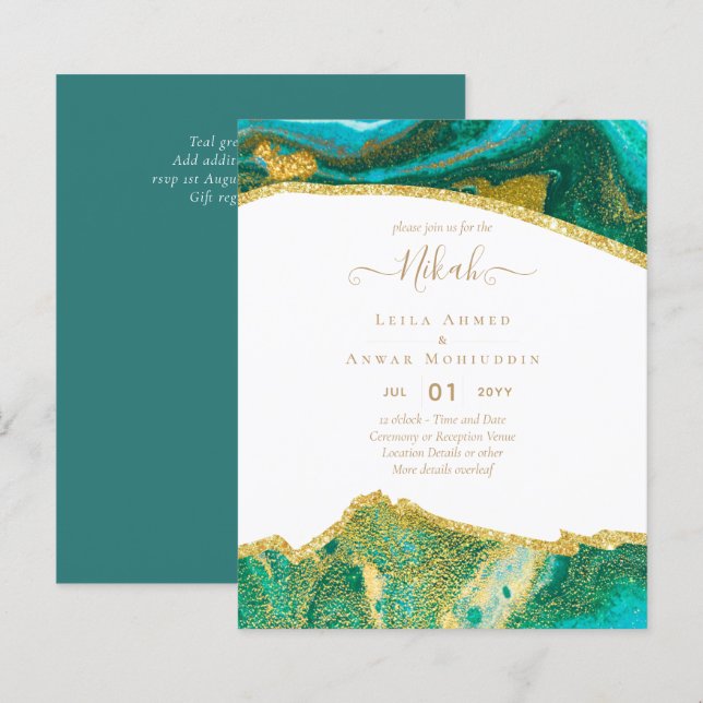 NIKAH - Agate Gold BUDGET Hochzeitseinladungen (Vorne/Hinten)