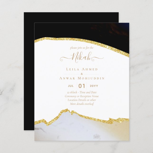 NIKAH - Agate Gold BUDGET Hochzeitseinladungen (Vorne/Hinten)