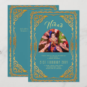 NIKAH Aquamarin Gold FOTO Islamische Hochzeit Einl Einladung