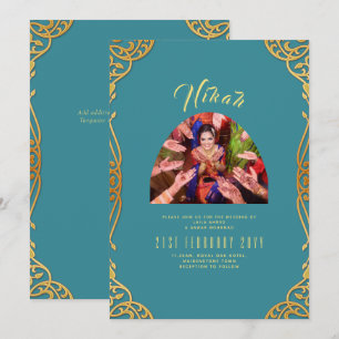 NIKAH Aquamarin Gold FOTO Islamische Hochzeit Einl Einladung