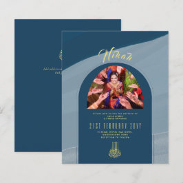 NIKAH Blue Gold FOTO Hochzeit Einladung