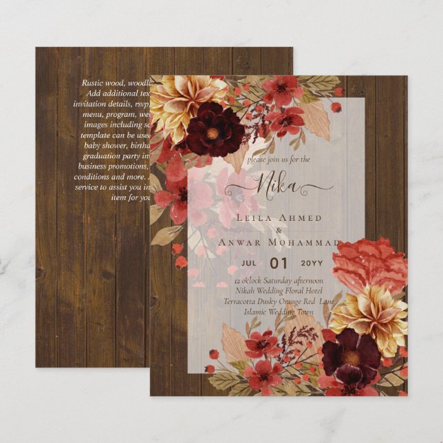 NIKAH - Blumenhaushalt - Einladung zur islamischen (Vorne/Hinten)