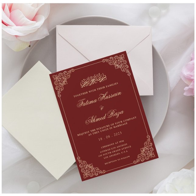 Nikah Burgundy Gold Islamische Hochzeit Einladung (Von Creator hochgeladen)