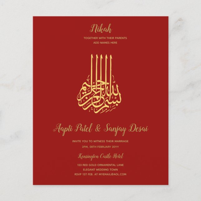 Nikah - Einladungen für die Red Gold Islamic Motif Flyer (Vorne)