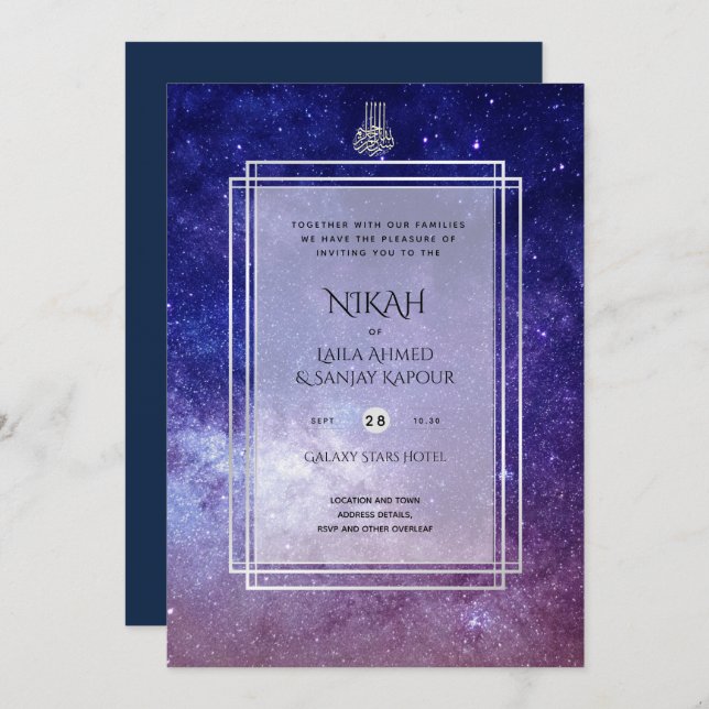 NIKAH Galaxy Wedding Invite Islamic Calligraphy Einladung (Vorne/Hinten)