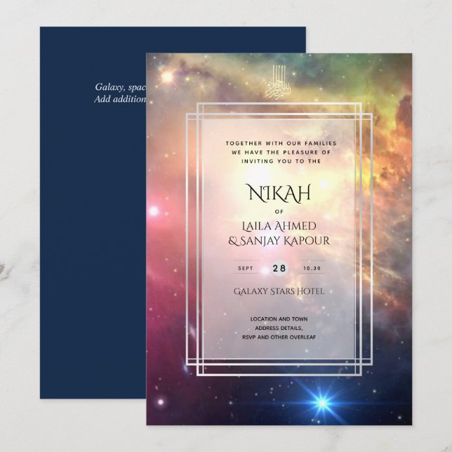 NIKAH Galaxy Wedding Invite Islamic Calligraphy Einladung (Vorne/Hinten)