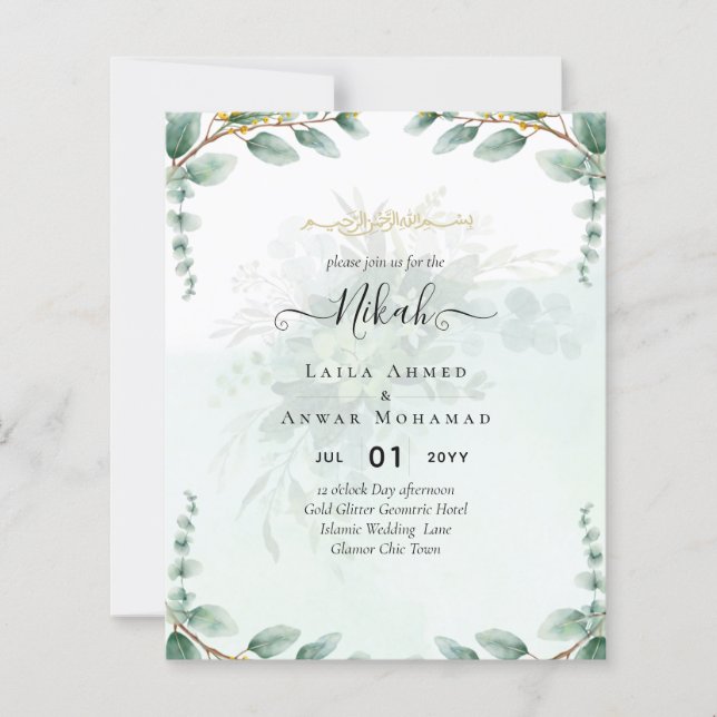 NIKAH Greenerity Wedding Einladungen Modern Gold (Vorderseite)