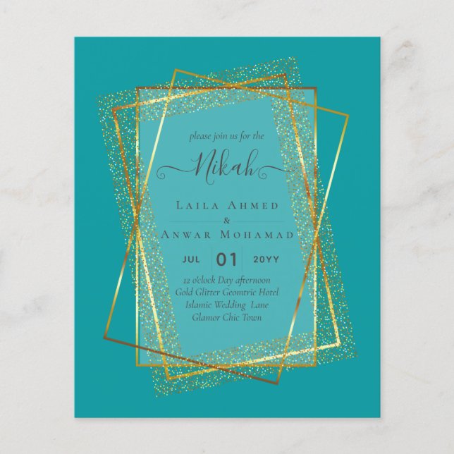 NIKAH - HAUSHALT - Einladungen - GOLD-Glitzer-Rahm Flyer (Vorne)