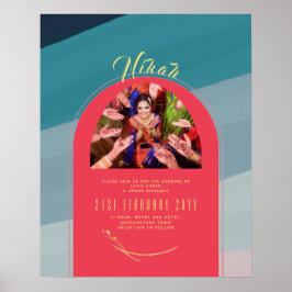 NIKAH Hochzeitkündigung Foto Rotes Goldplakat Poster