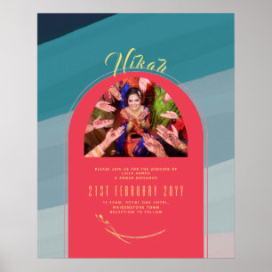 NIKAH Hochzeitsankündigung Foto rot gold Poster