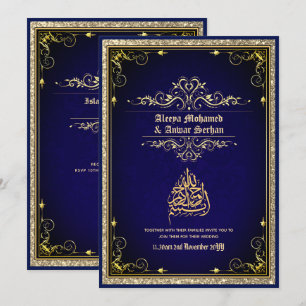 NIKAH - Islamische Hochzeitskalligrafie Blue Gold Einladung