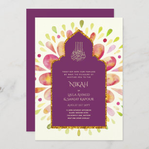 NIKAH - Modern Mandala Berry Gold Wedding Invitati Einladung