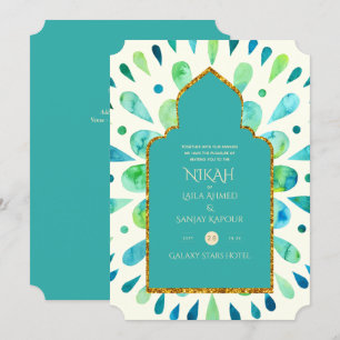 NIKAH - Moderne Mandala Turquoise Gold Wedding Einladung