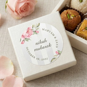 Nikah Mubarak Hochzeitsgeschenk Rosa Pfingstrose Runder Aufkleber