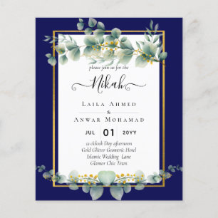 NIKAH NAVY BLUE GOLD Greenerie Eukalyptus Wedding Flyer