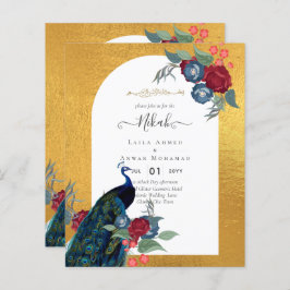 NIKAH Peacock Floral Gold Frame Islamic Wedding Fl