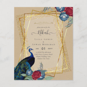 NIKAH Peacock Floral Gold Rahmen Islamische Hochze Flyer