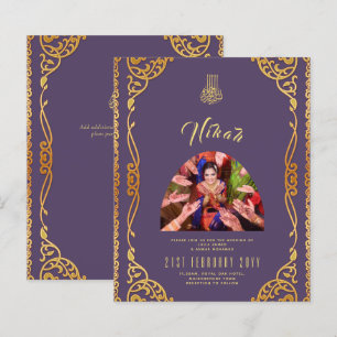 NIKAH Plum Gold FOTO Hochzeit Einladung