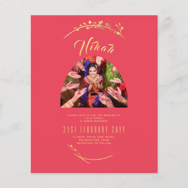 NIKAH Red Gold Foto Wedding Verlobung Flyer (Vorne)