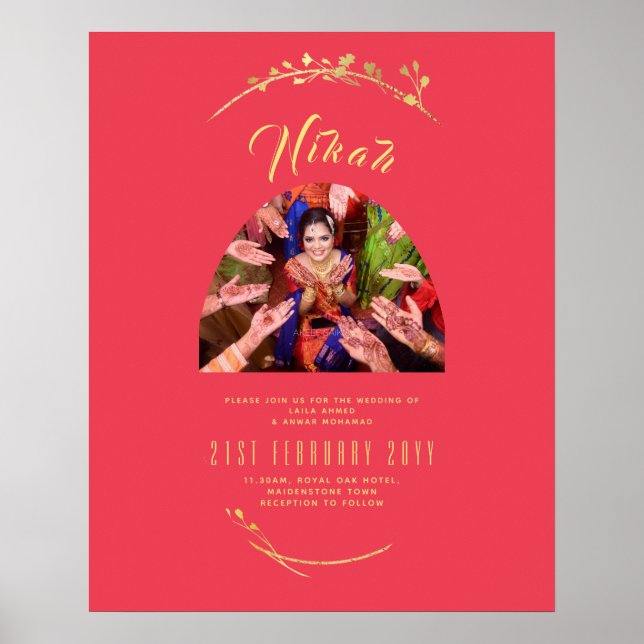 NIKAH Red Gold Foto Wedding Verlobung Poster (Vorne)