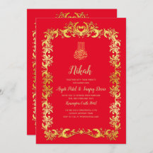 Nikah Red Gold Islamic Motif Wedding Einladung
