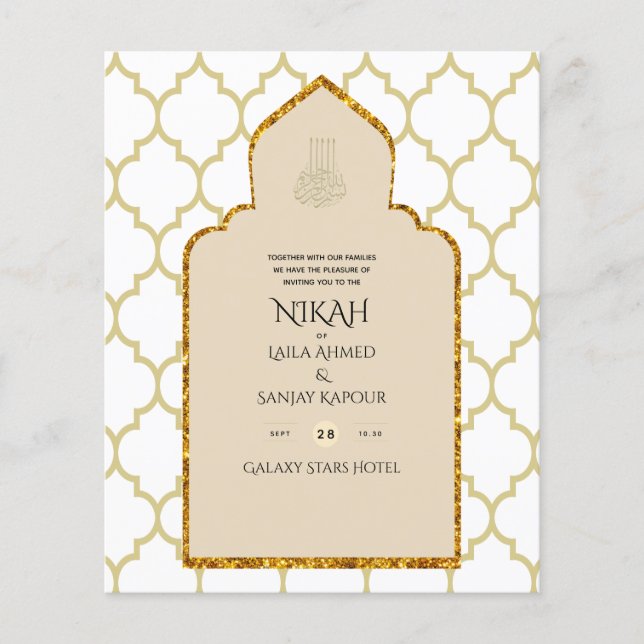 NIKAH - Verzierte islamische Moschee-Goldhochzeit Flyer (Vorne)
