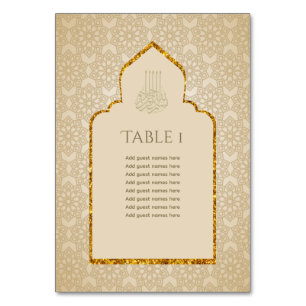 NIKAH - Verzierte islamische Moschee-Goldhochzeit Tischnummer