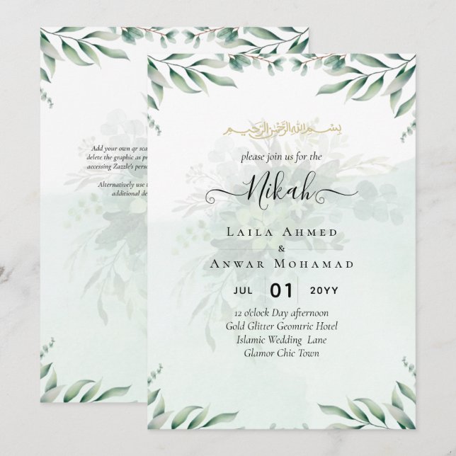 Nikah Walima GREENERY WEDING INVITATION Islamische Einladung (Vorne/Hinten)