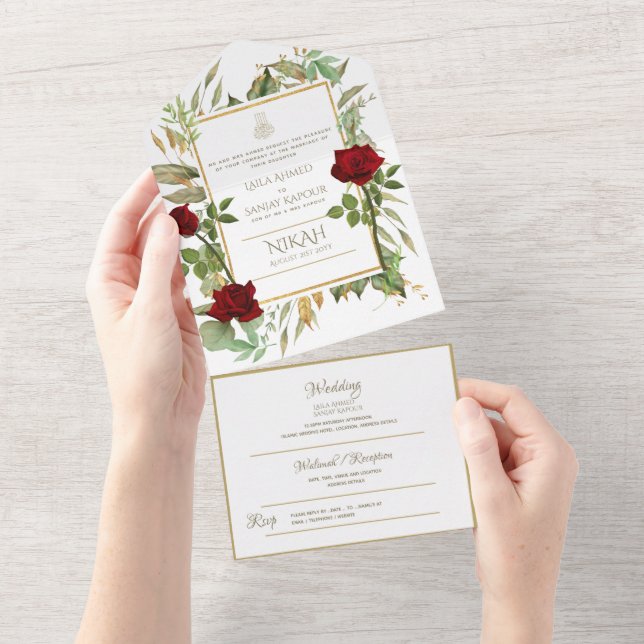 NIKAH-WALLIMAH-Blume - alle in einem All In One Einladung (Abreißen)